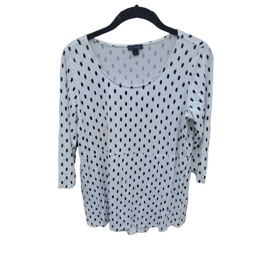 J.Jill Blouse S/P Womens 3/4 Sleeve White Black Crew Neck‎ Flowy Casual Top